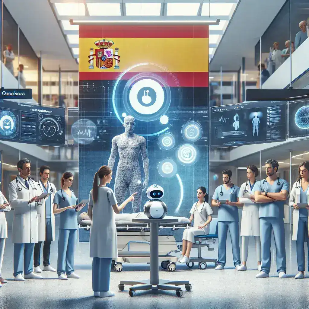 "Imagen de un asistente virtual en un dispositivo móvil, utilizado en hospitales españoles para el seguimiento postoperatorio de pacientes, mejorando la atención médica y la recuperación."