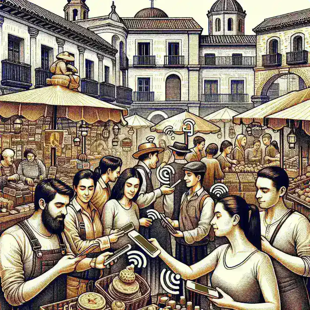 "Comercio local español utilizando tecnología de pagos contactless y plataformas online para la digitalización del negocio."