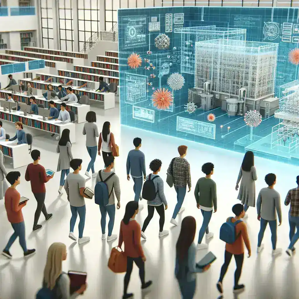 "Estudiantes de la Universidad de Zaragoza trabajando en software de realidad mixta para aplicaciones de ingeniería, mostrando tecnologías innovadoras en un entorno colaborativo."